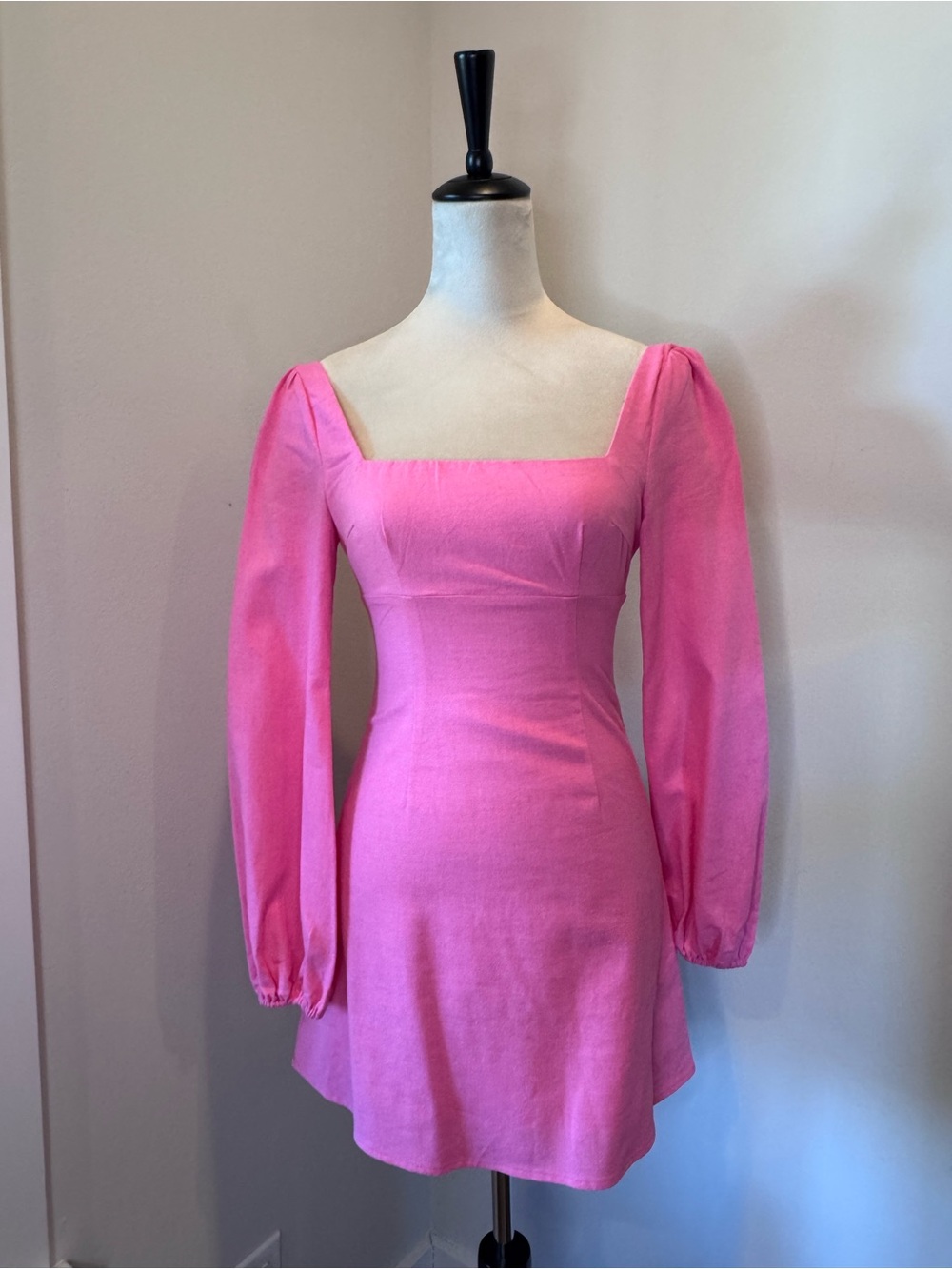 Princess Polly Hastings Square Neck Long Sleeve Mini Dress in Bright Pink